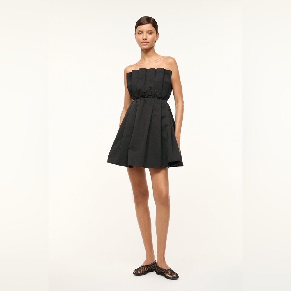 STAUD Cordelia Pleated Strapless Dress Black